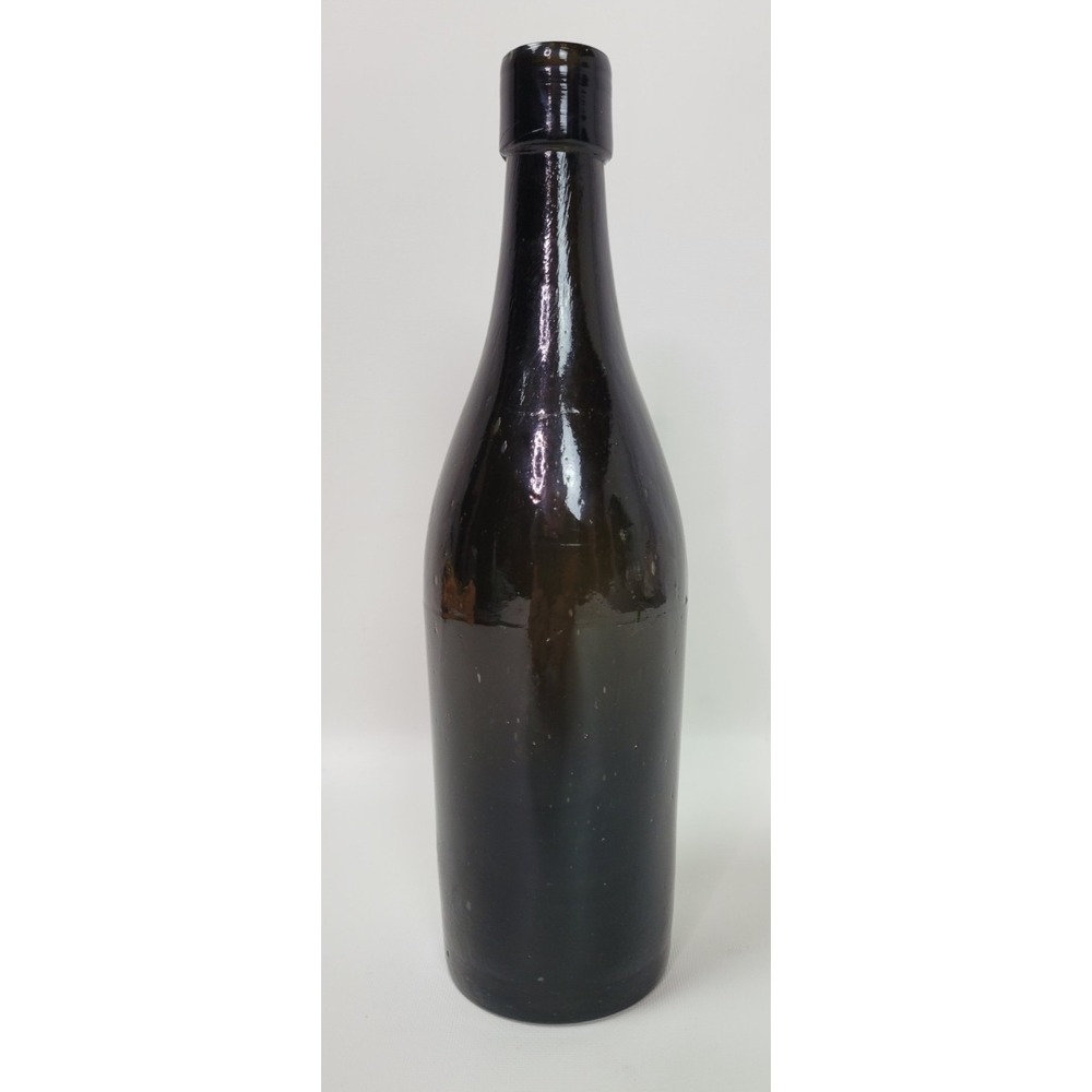 Vintage Antique Black Glass Olive Green Beer Bottle‎ 3 Piece Mold 9 1/4